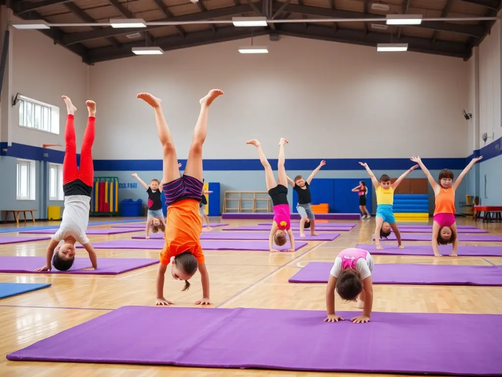 Children participating in a recreational gymnastics class, emphasizing the fun and social aspects of the sport.